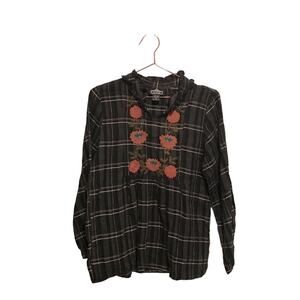 ANGIE peasant flannel long sleeved top size large floral embroidered